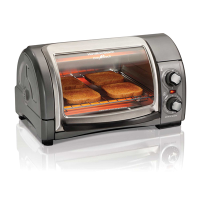 HAMILTON BEACH<sup>&reg;</sup> Roll Top Toaster/ Broiler - Easy reach roll top Toaster Oven and Broiler. The rotating door provides easy access to food and the lift out crumb tray makes for easy clean up. Features stainless trim and metallic paint.